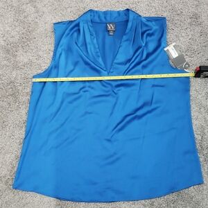 Worthington Blue Sleeveless Blouse with White Detail